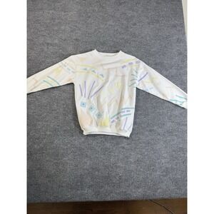 Vintage Blast 80s Geometric Pastel Pullover Sweater Petites White Women